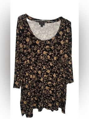J. Jill Wearever Collection Women’s XL Black Gold Floral Tunic Top Stretch